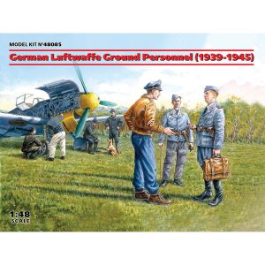 ICM German Luftwaffe Ground Personnel 1939-1945 7 Figures – Staff Officer 2 Pilots 4 Mechanics and Dog Figure 1/48 Scale 48085
