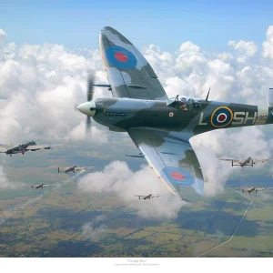 Spitfire Mk.IX and Avro Lancasters Friendly Skies 17×22 Print JSP17251